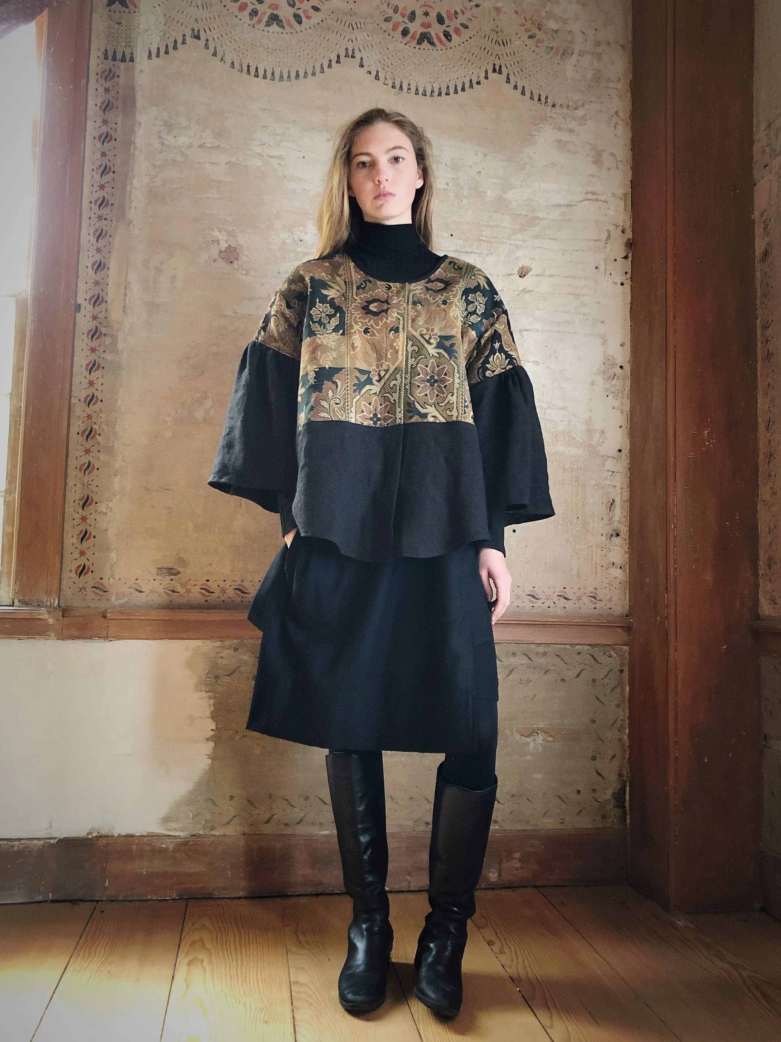 19th century jacobean french jacquards patched big shirt