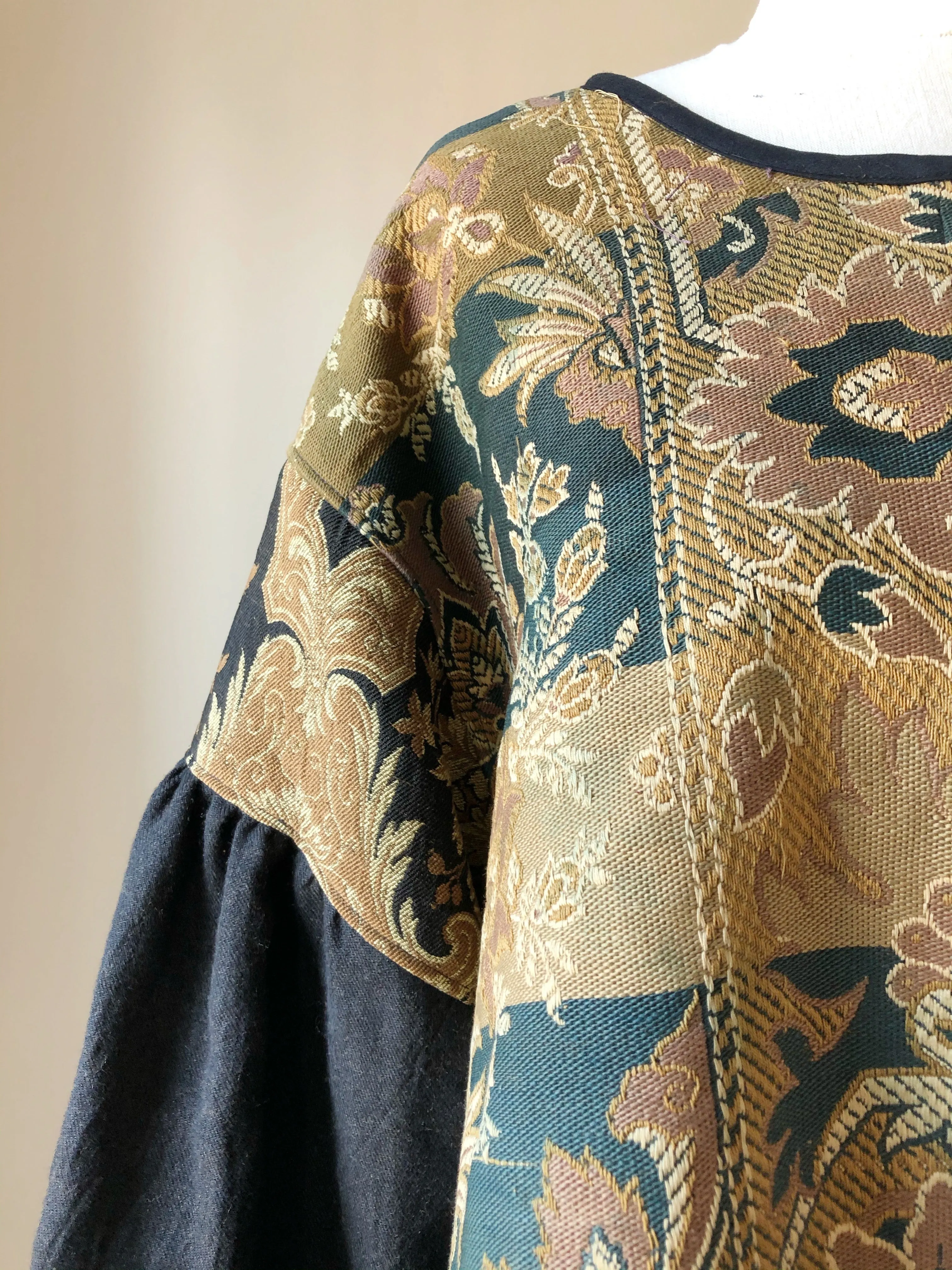 19th century jacobean french jacquards patched big shirt