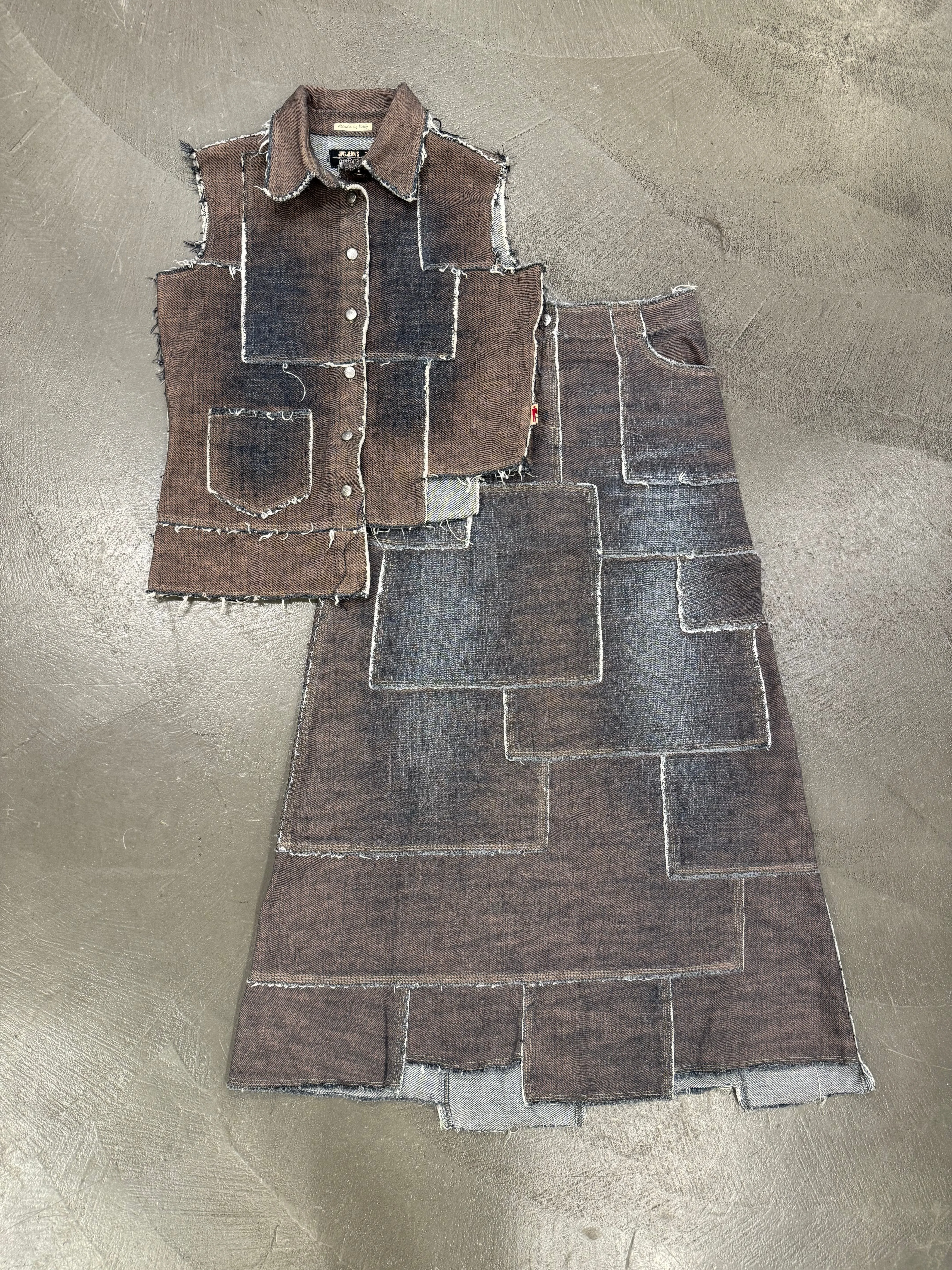 2000s Jean Paul Gaultier denim patchwork set (top   long skirt)