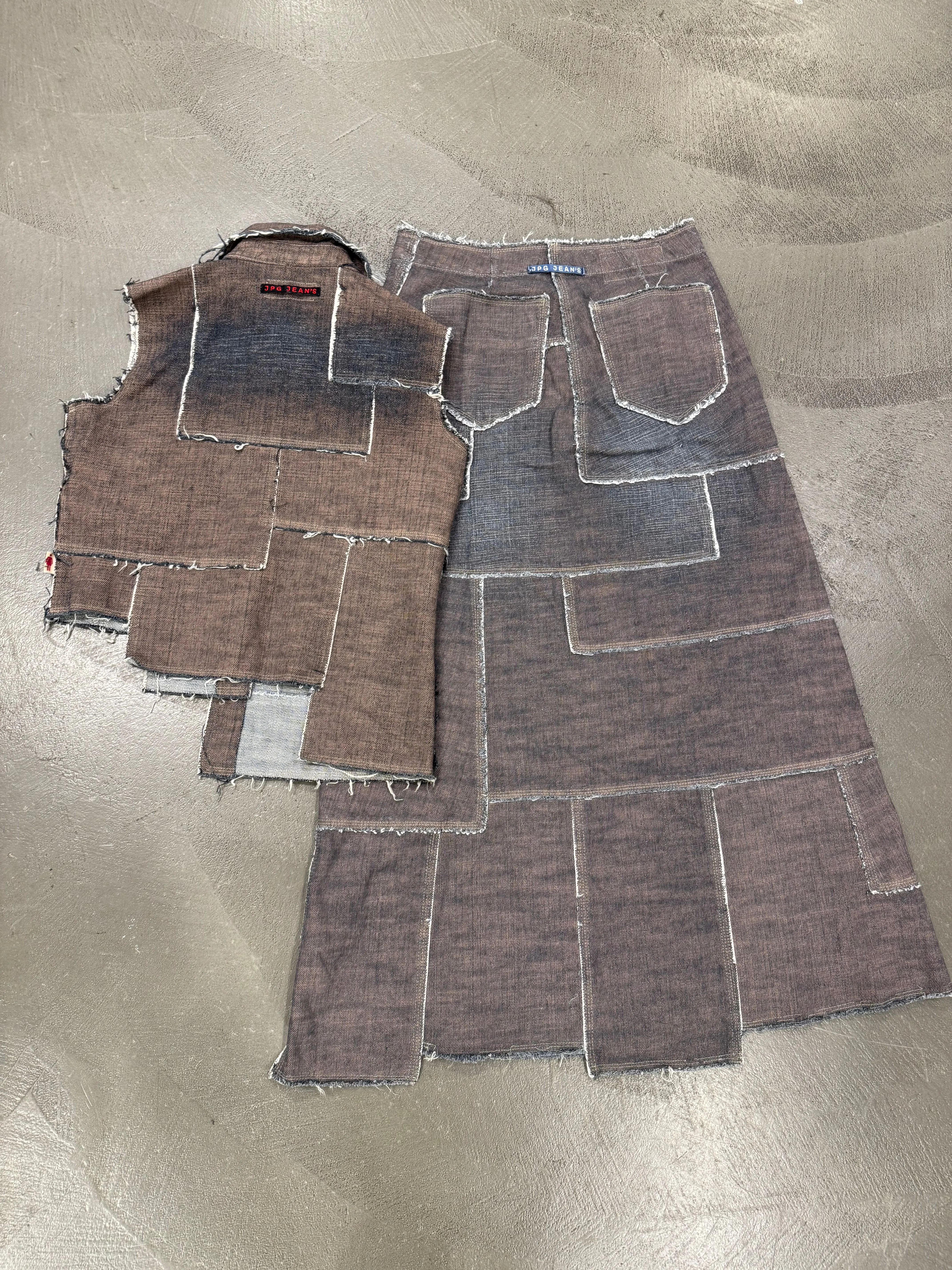 2000s Jean Paul Gaultier denim patchwork set (top   long skirt)