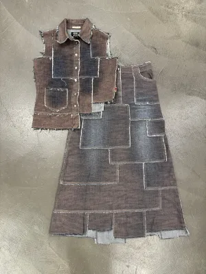 2000s Jean Paul Gaultier denim patchwork set (top   long skirt)