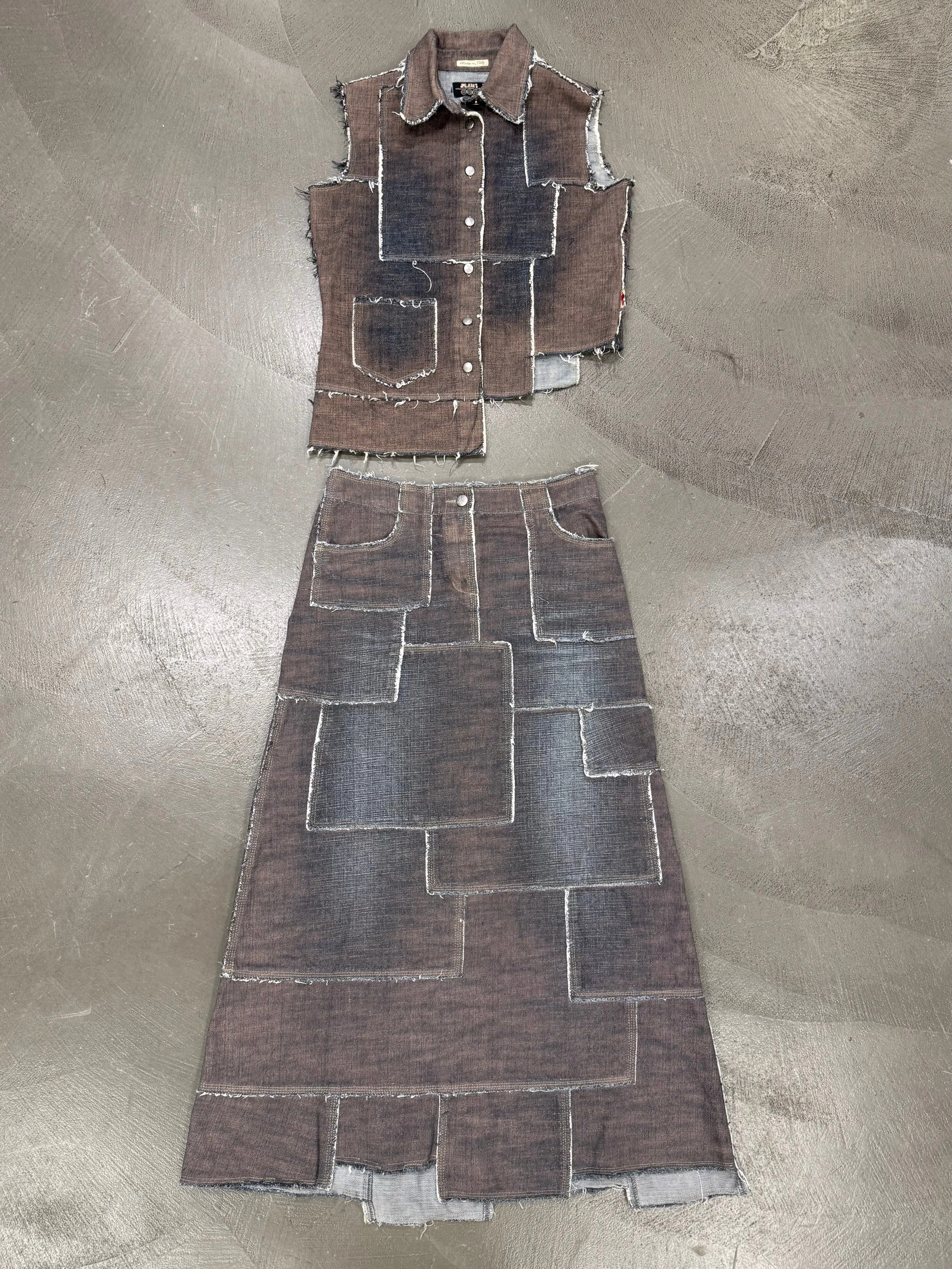 2000s Jean Paul Gaultier denim patchwork set (top   long skirt)