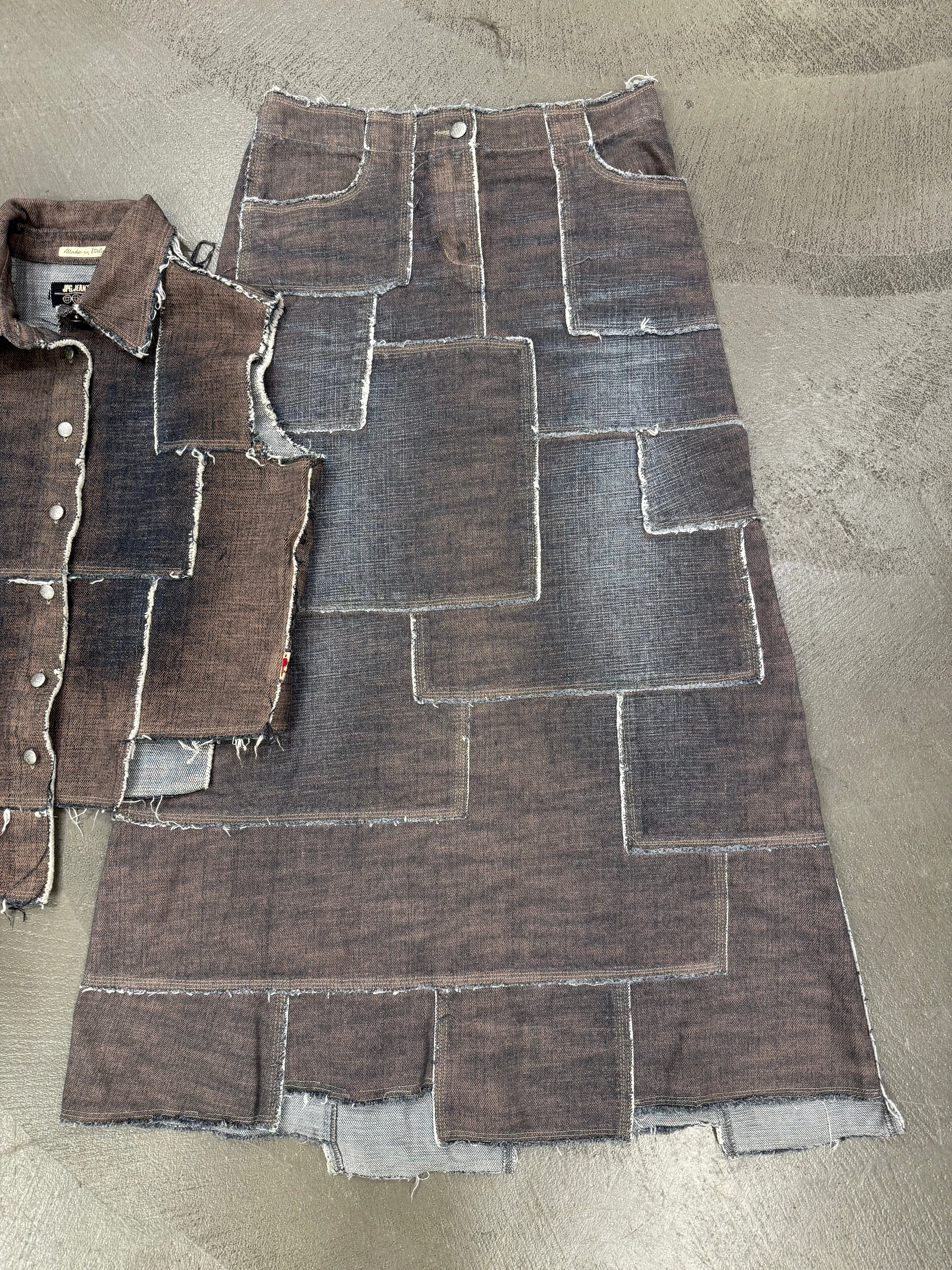 2000s Jean Paul Gaultier denim patchwork set (top   long skirt)