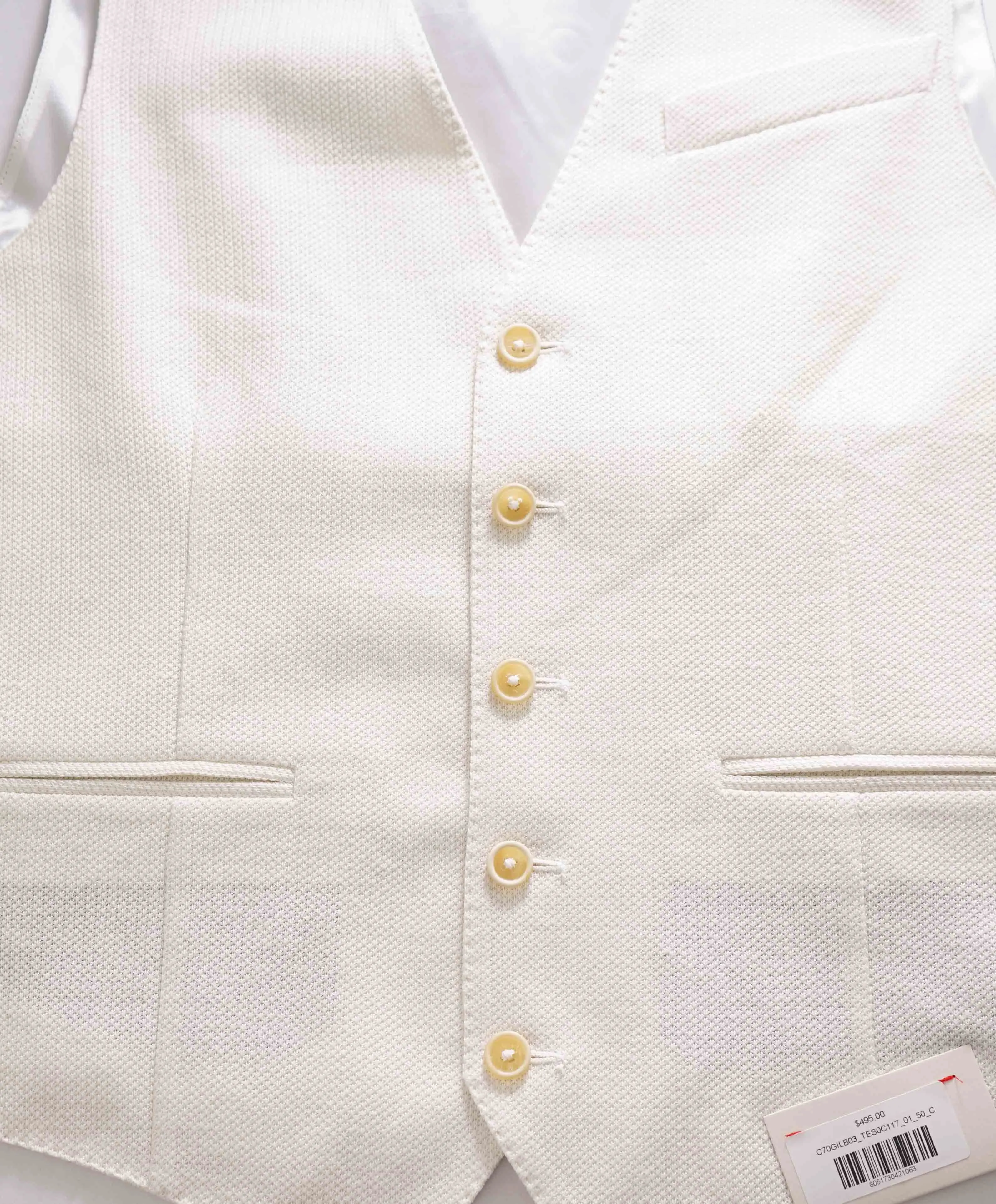 $495 ELEVENTY - *COTTON/LINEN* White Textured Waistcoat Vest - 40R