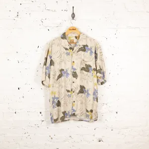 90s Floral Silk Pattern Shirt - Beige - L
