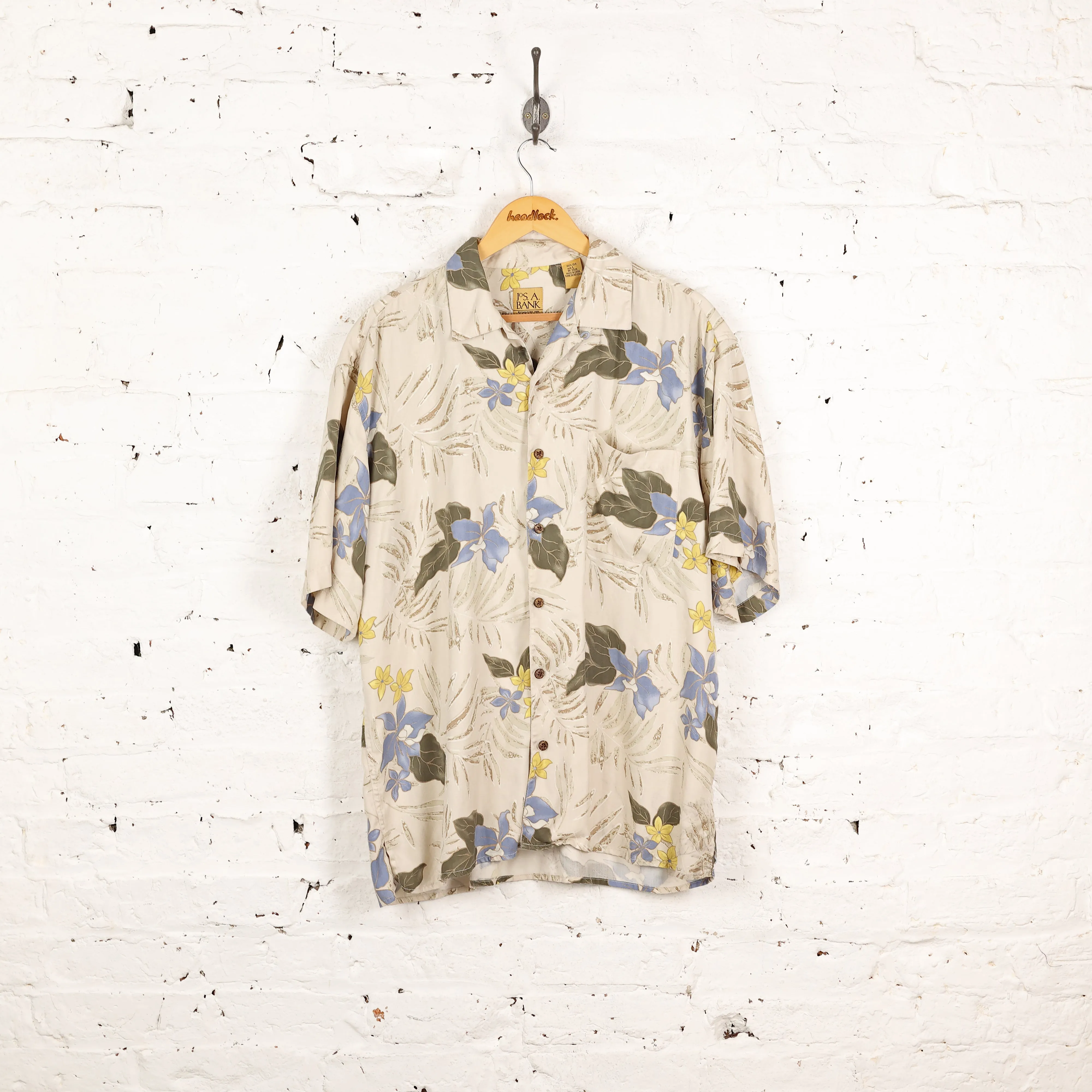 90s Floral Silk Pattern Shirt - Beige - L