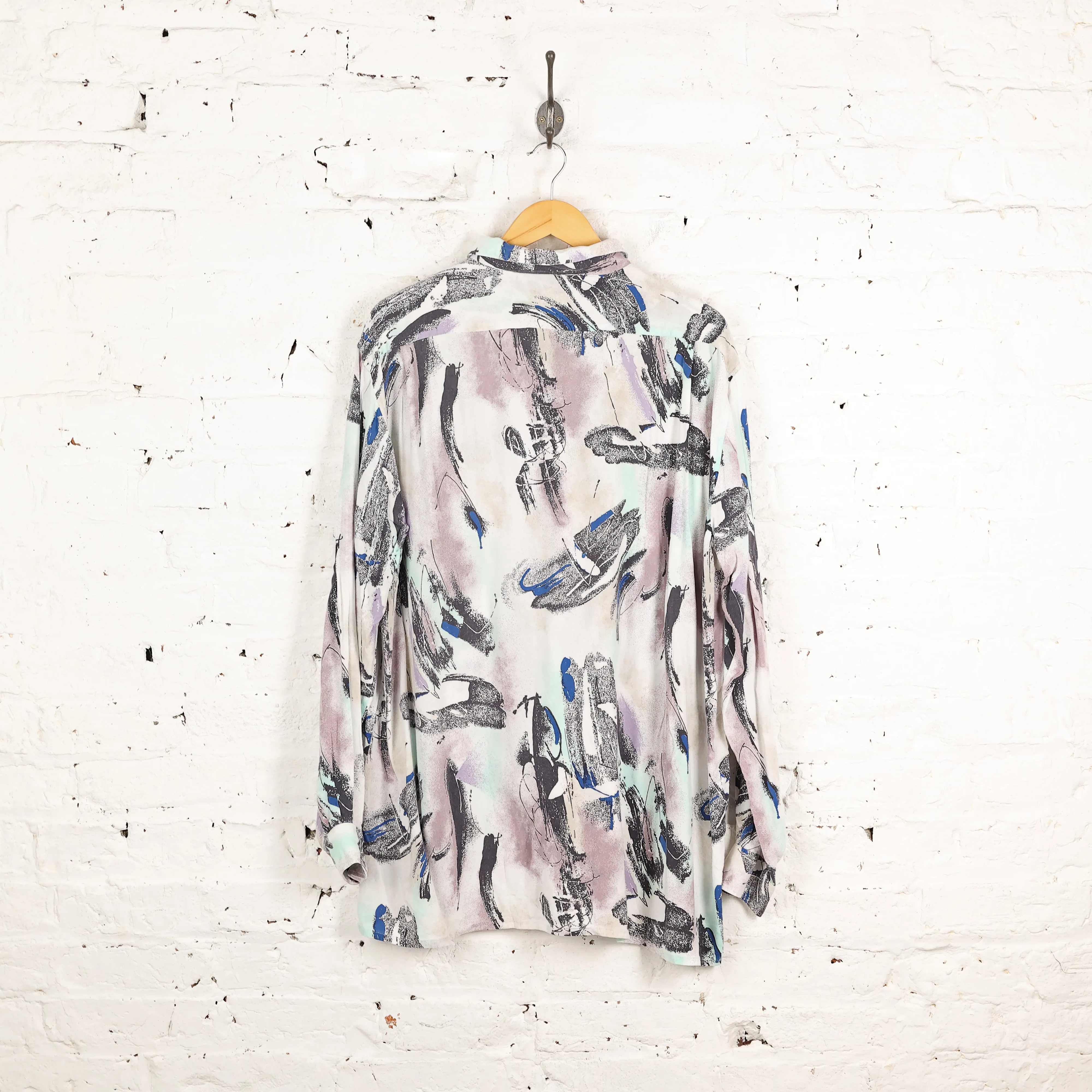 90s Long Sleeve Pattern Shirt - White - XL