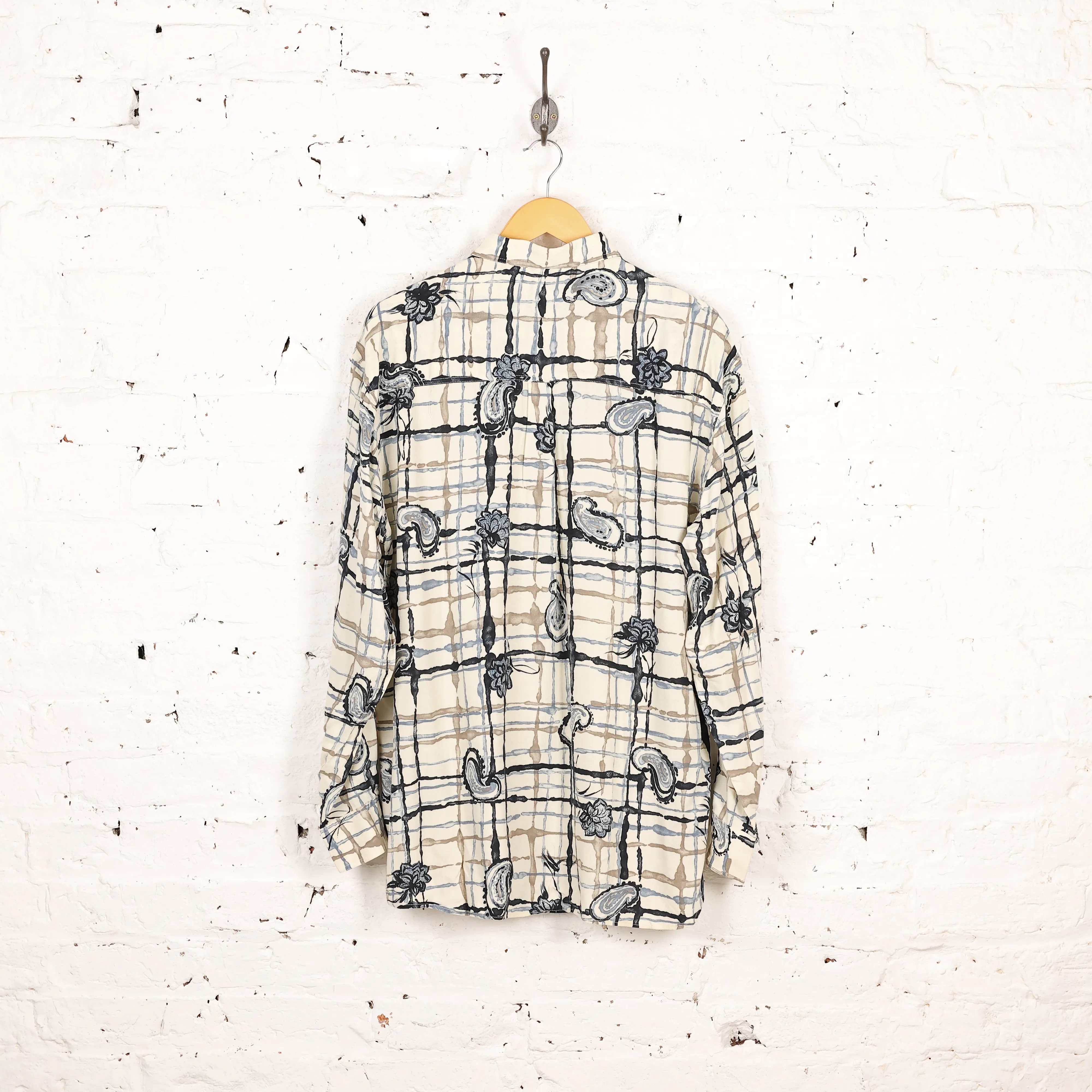90s Pattern Long Sleeve Shirt - Beige - L