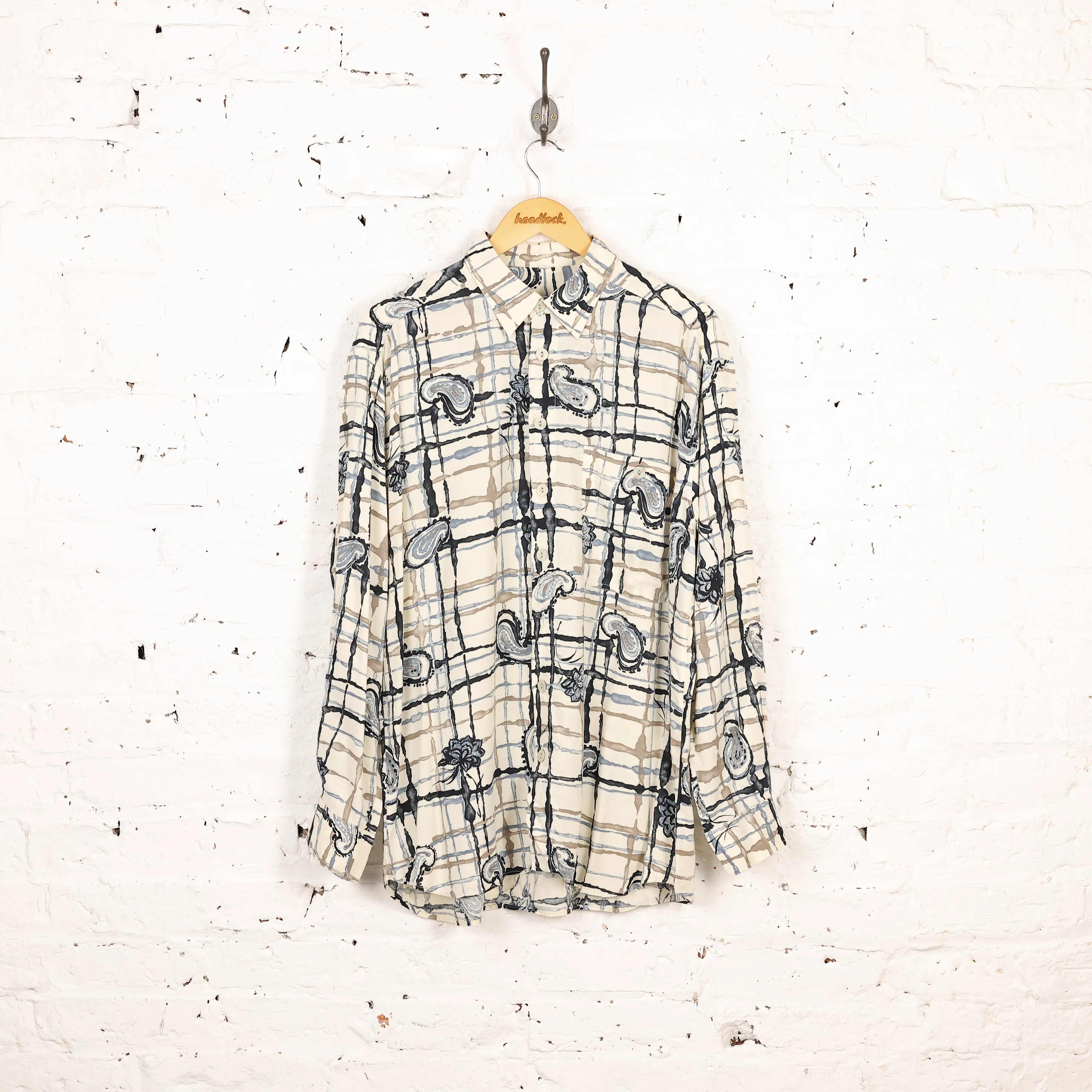 90s Pattern Long Sleeve Shirt - Beige - L
