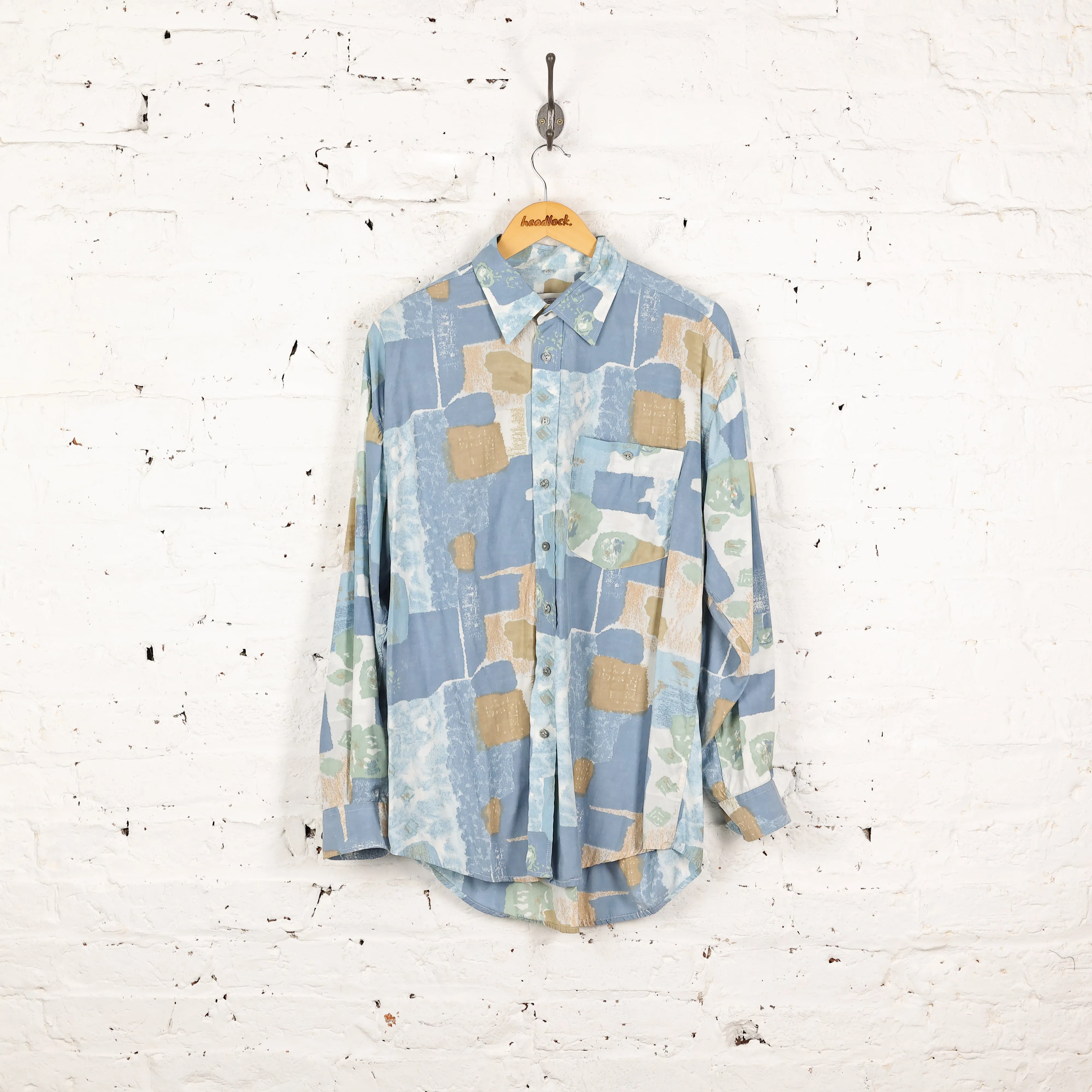 90s Pattern Long Sleeve Shirt - Blue - L