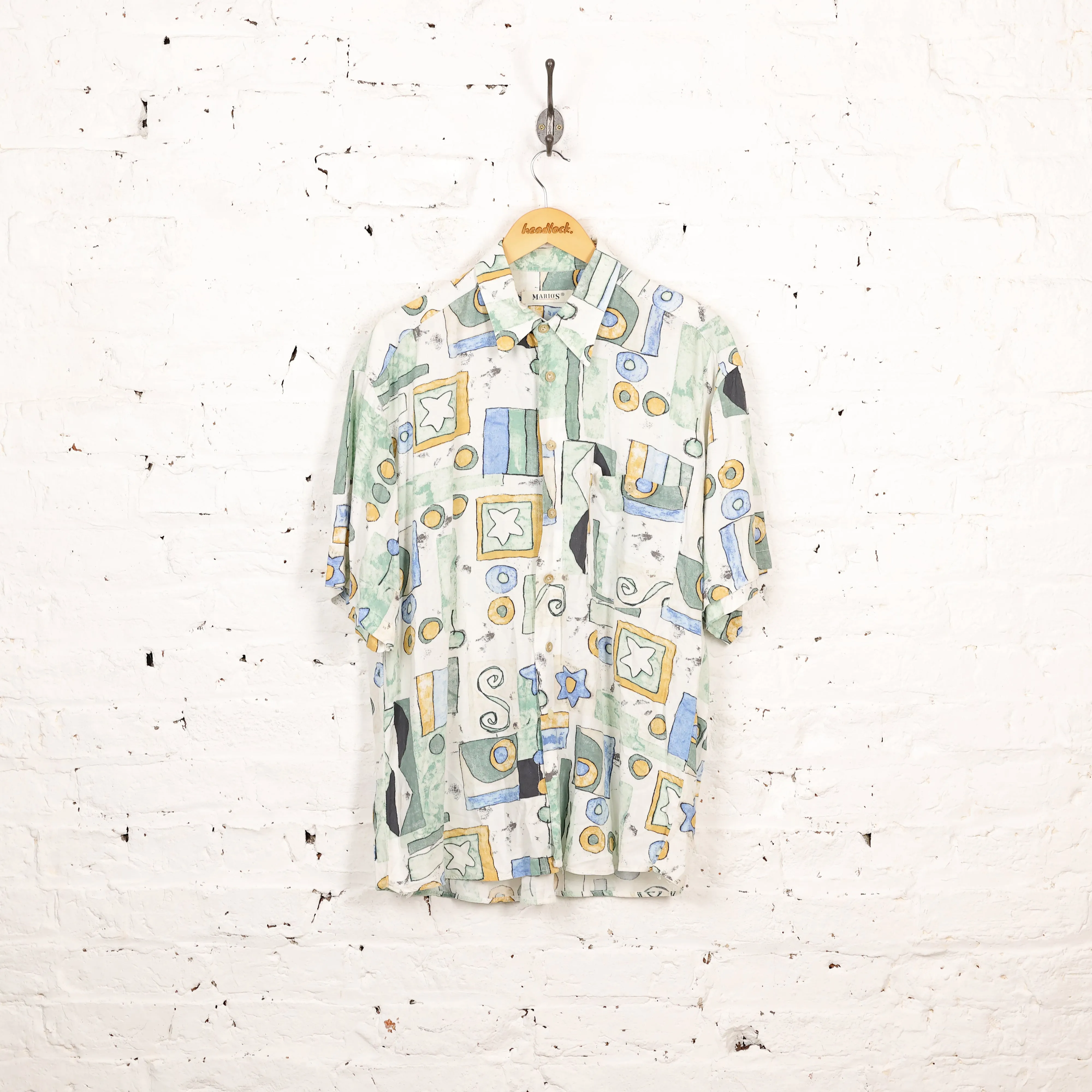 90s Pattern Short Sleeve Shirt - White - XL
