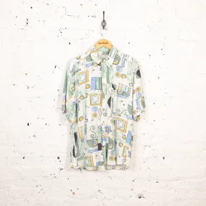 90s Pattern Short Sleeve Shirt - White - XL