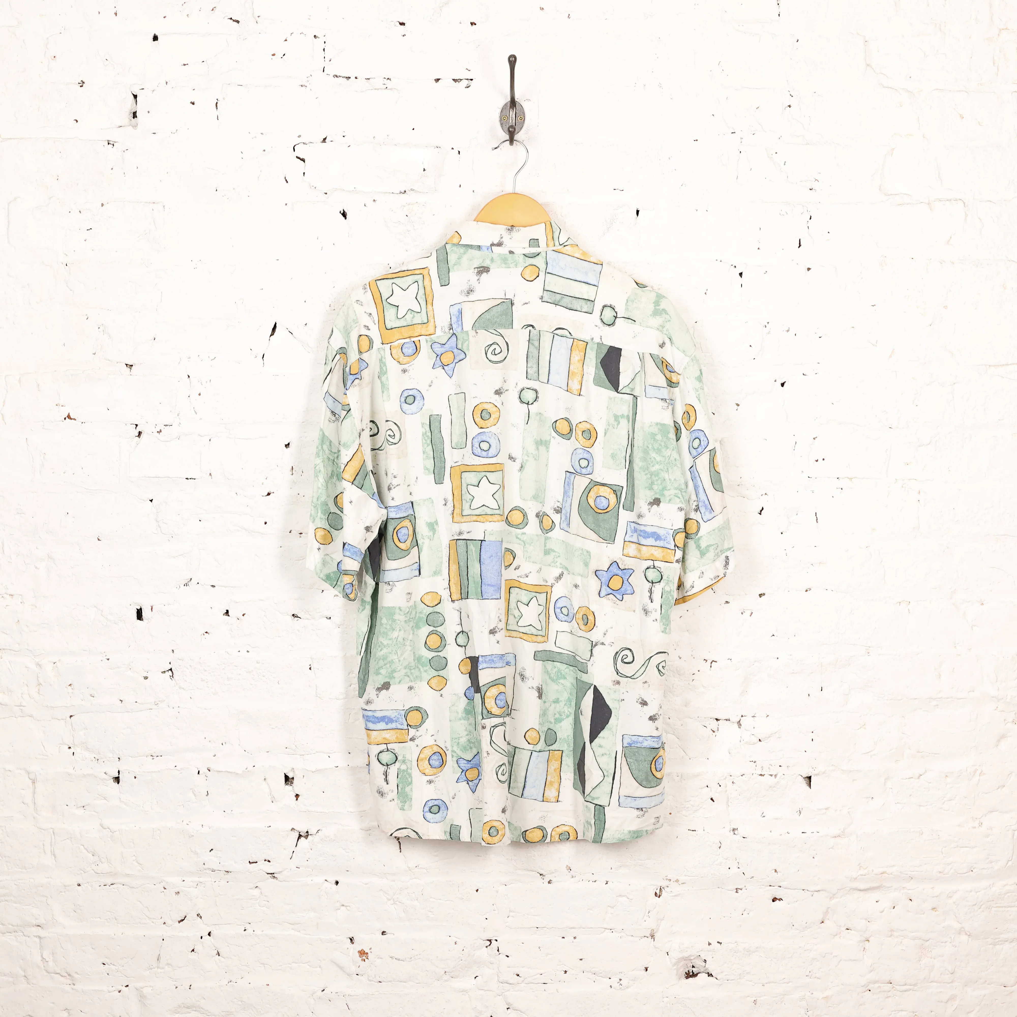90s Pattern Short Sleeve Shirt - White - XL
