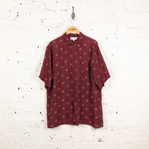 90s Silk Short Sleeve Pattern Shirt - Red - XL