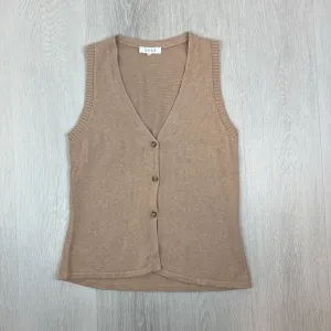 AERE Womens Beige 4-Button Linen Blend Vest Tank Top Size 12