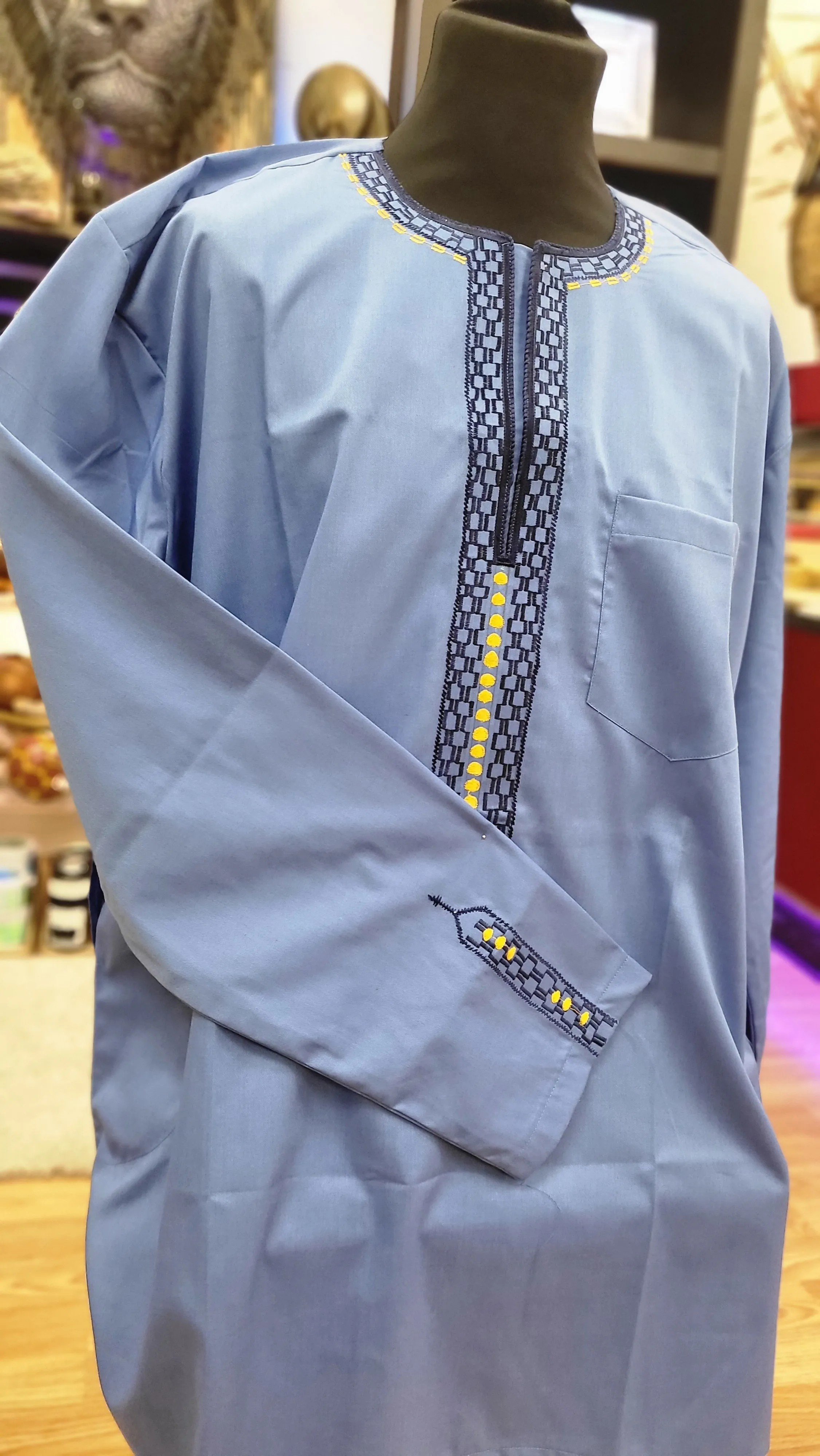 African Men’s Dress Shirt | Embroidered Trimming | Long Sleeve| Geri's Bluffing Boutique