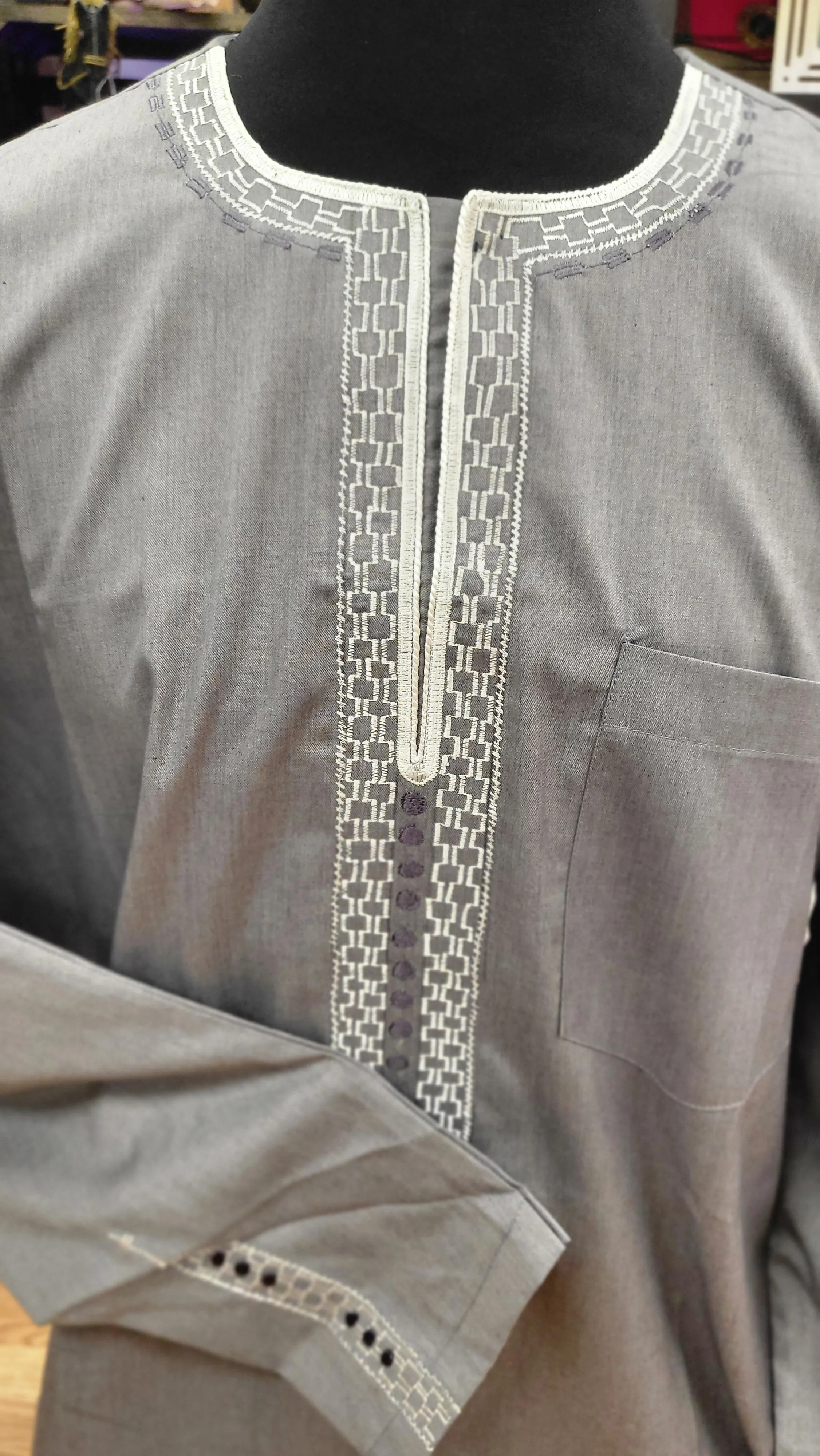African Men’s Dress Shirt | Embroidered Trimming | Long Sleeve| Geri's Bluffing Boutique