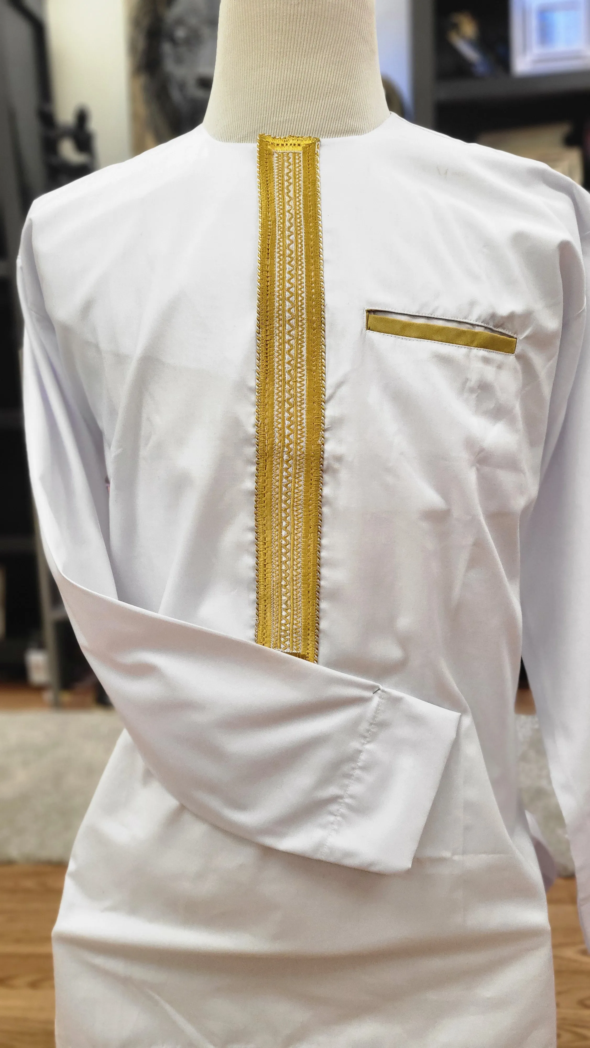 African Men’s Dress Shirt | Embroidered Trimming | Long Sleeve| Geri's Bluffing Boutique