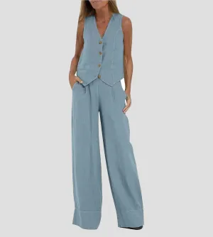 Aira | Buttoned Vest & Wide-Leg Trousers Set