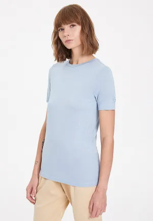 Açık Mavi Basic Bisiklet Yaka Viskon Kadın T-Shirt ESSENTIALS CREW NECK LOOSE