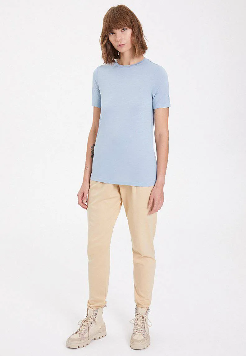 Açık Mavi Basic Bisiklet Yaka Viskon Kadın T-Shirt ESSENTIALS CREW NECK LOOSE