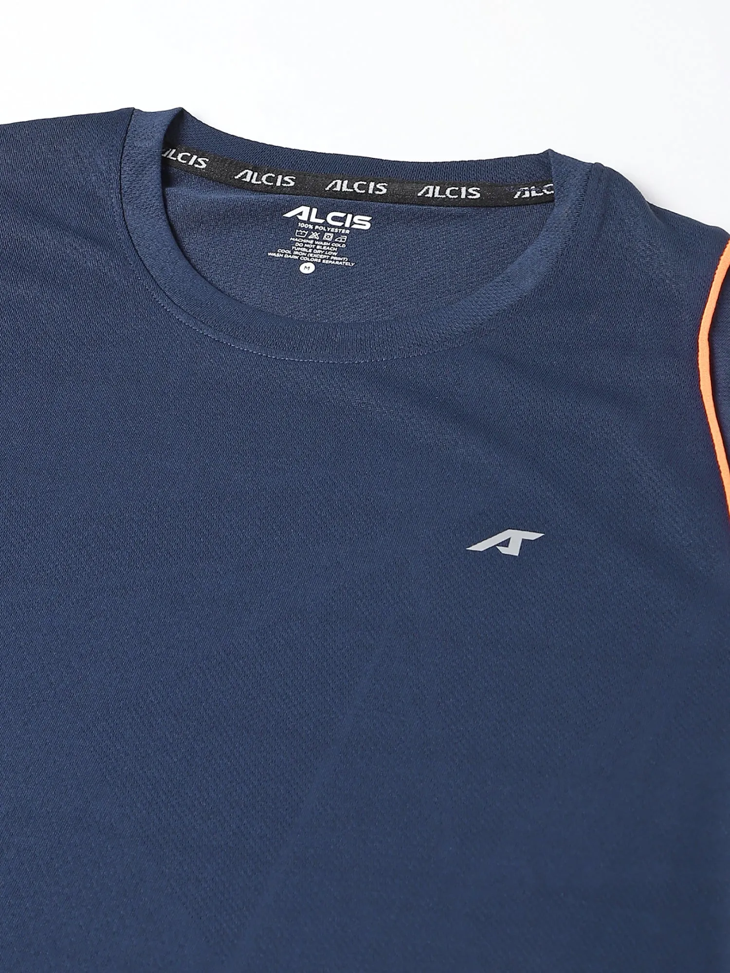 Alcis Men Navy Anti-Static Slim-Fit Round Neck Training T-Shirt