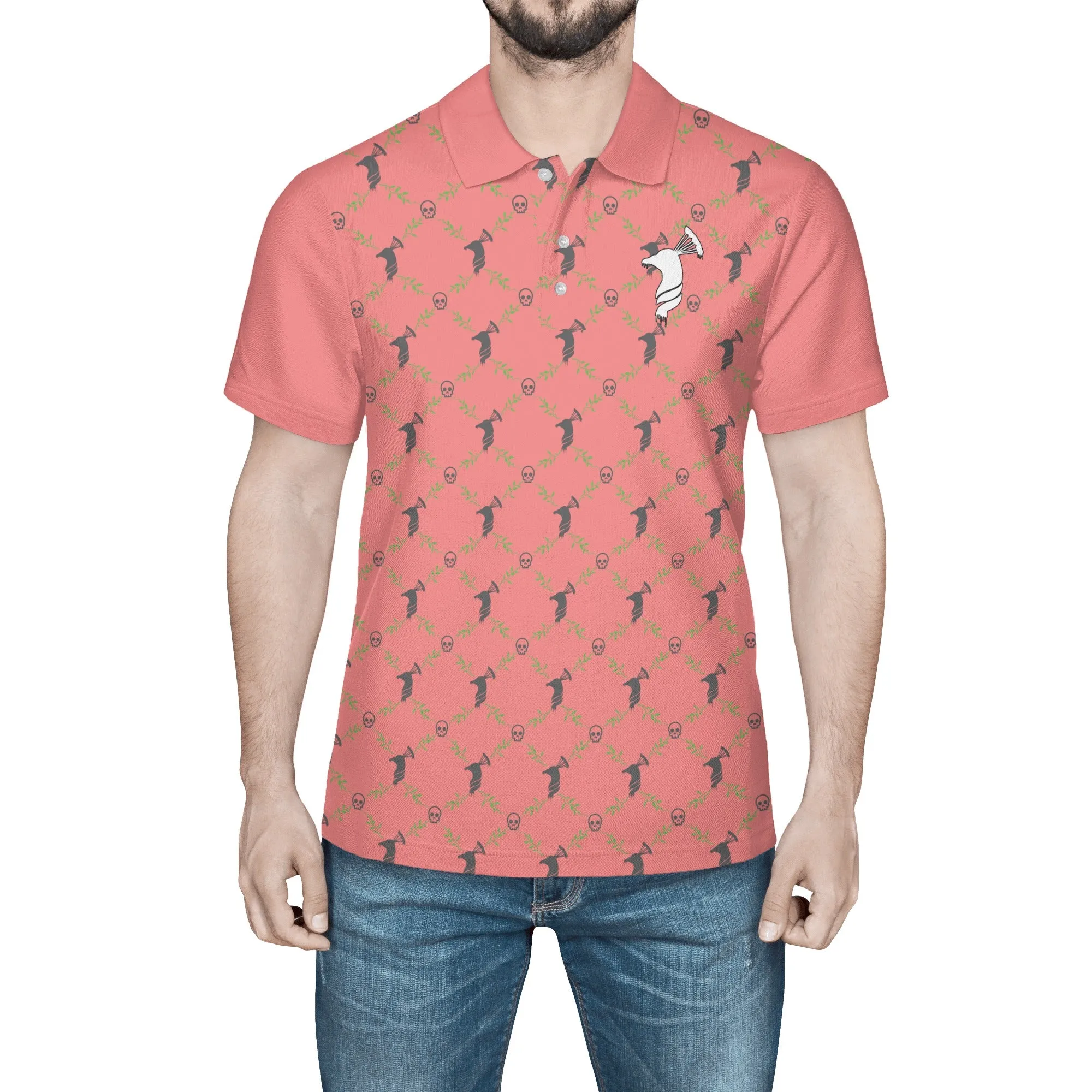 All Over Print Polo Shirt Cock & Skull
