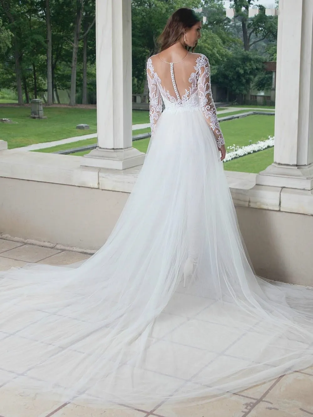 Alternative Bride White Jumpsuit Wedding Dress With Detachable Train Long Sleeves And Lace Applique