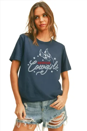 AMERICAN COWGIRLS TEE - STEEL BLUE