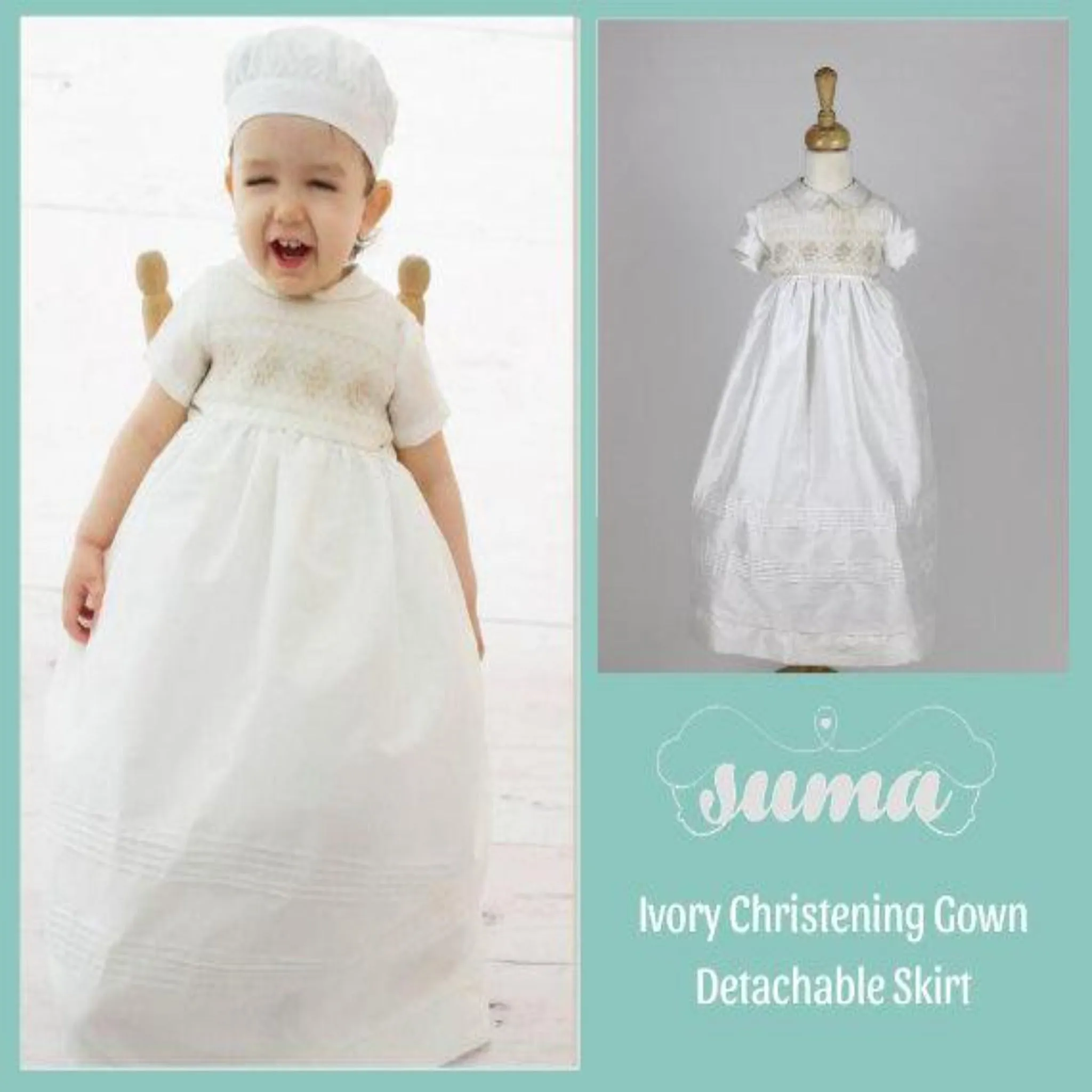 Baby Boy Christening Gown Romper with Detachable Skirt,  Ivory Shantung, Baptism Outfit,  Blessing Boy, Dedication Baby Boy Personalized