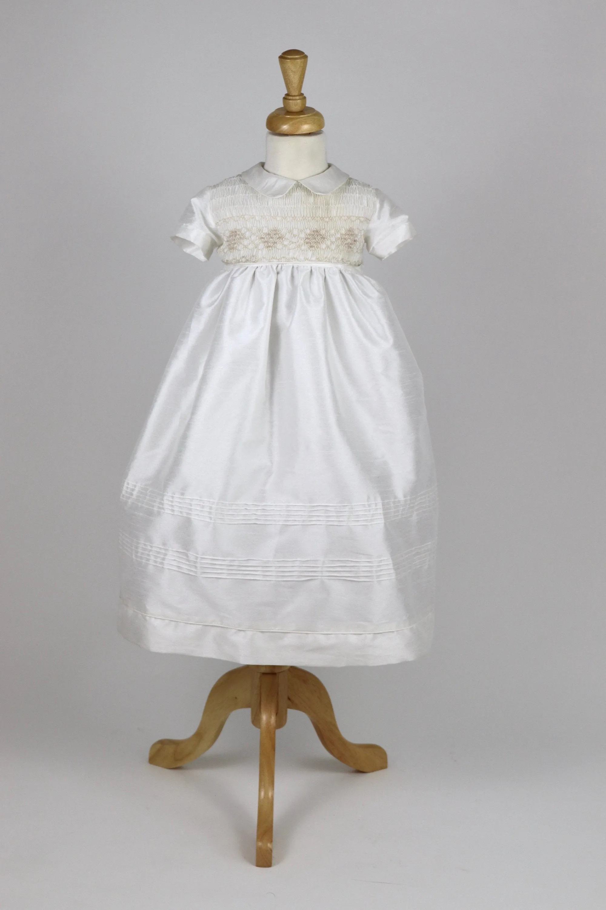 Baby Boy  Christening Gown  with Detachable Skirt,  Baptism, Blessing  Outfit White Shantung Fabric Free Personalization