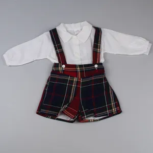 Baby Boys Tartan Two Piece Outfit - Shirt and Short with Braces Set