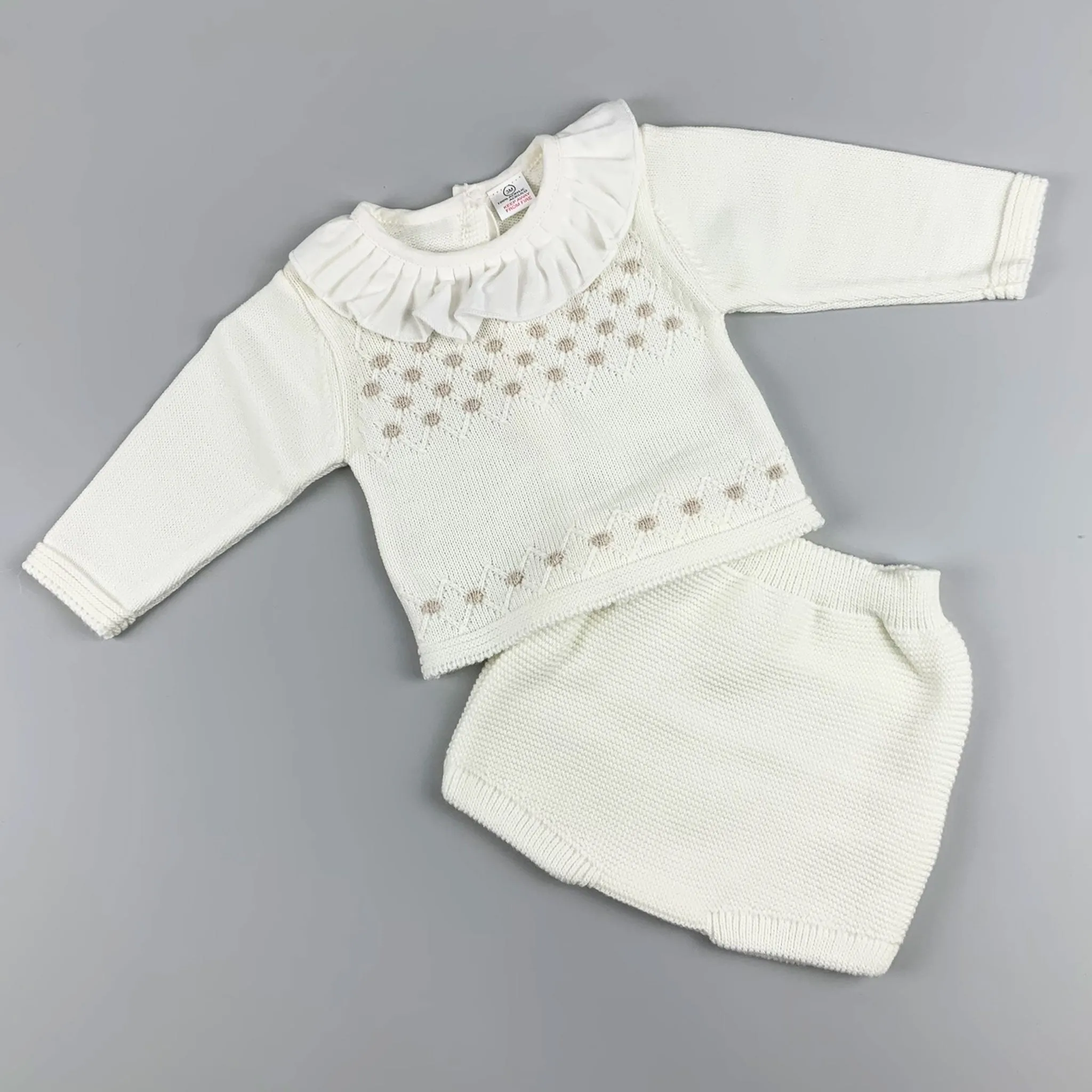 Baby Girls Knitted Outfit - Top and Jam Pants - Cream