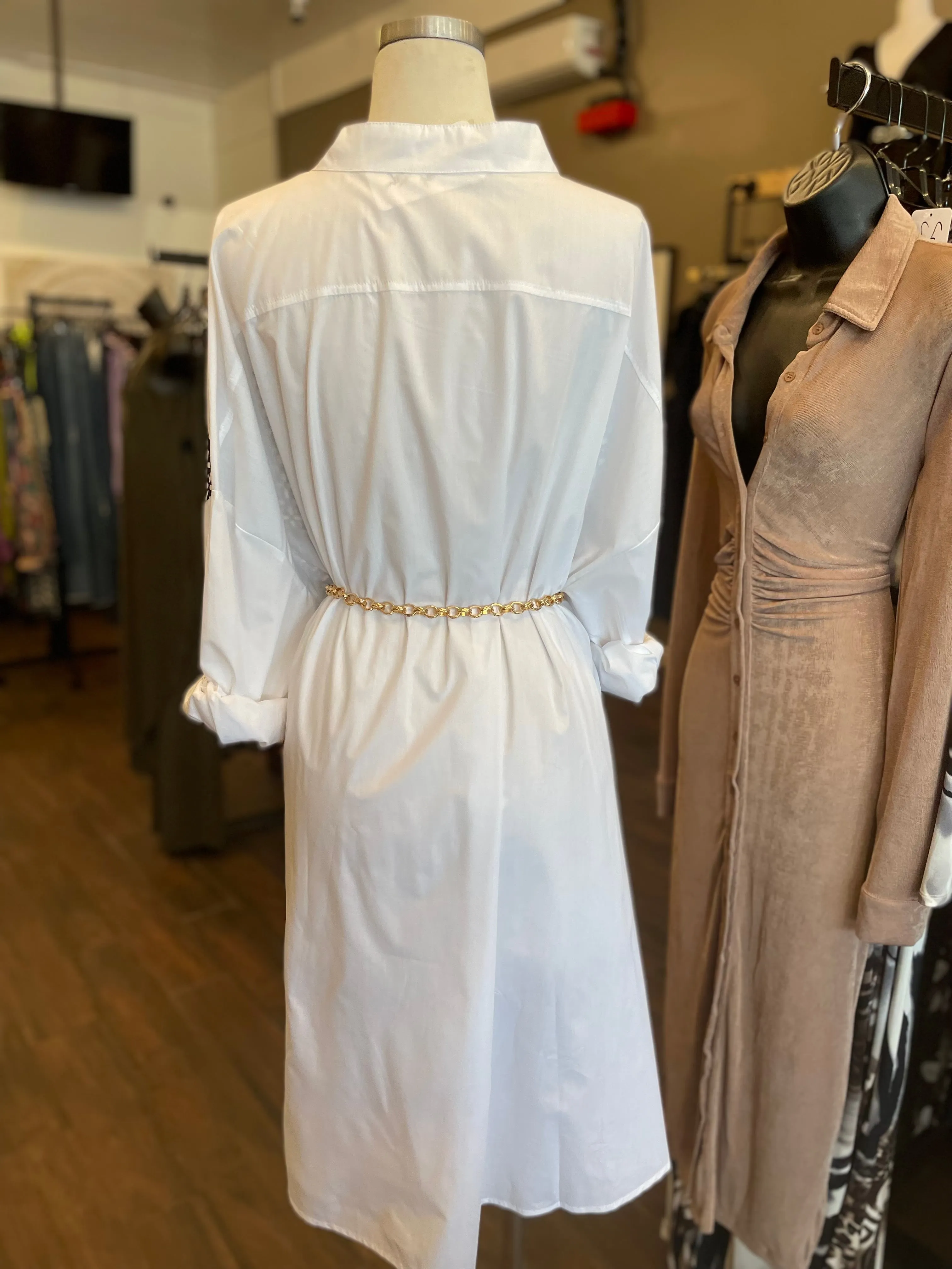 Bank Collar Button Shirt Dress