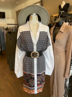 Bank Collar Button Shirt Dress