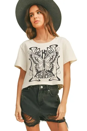 BE KIND BUTTERFLY CROP TEE - BIRCH