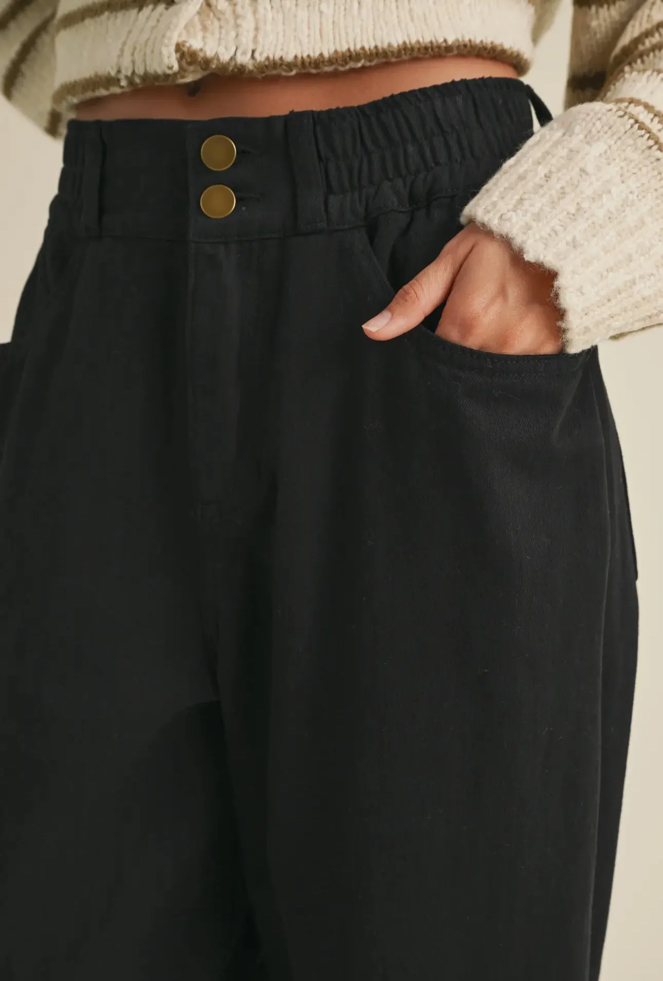 Black Cotton Barrel Pants