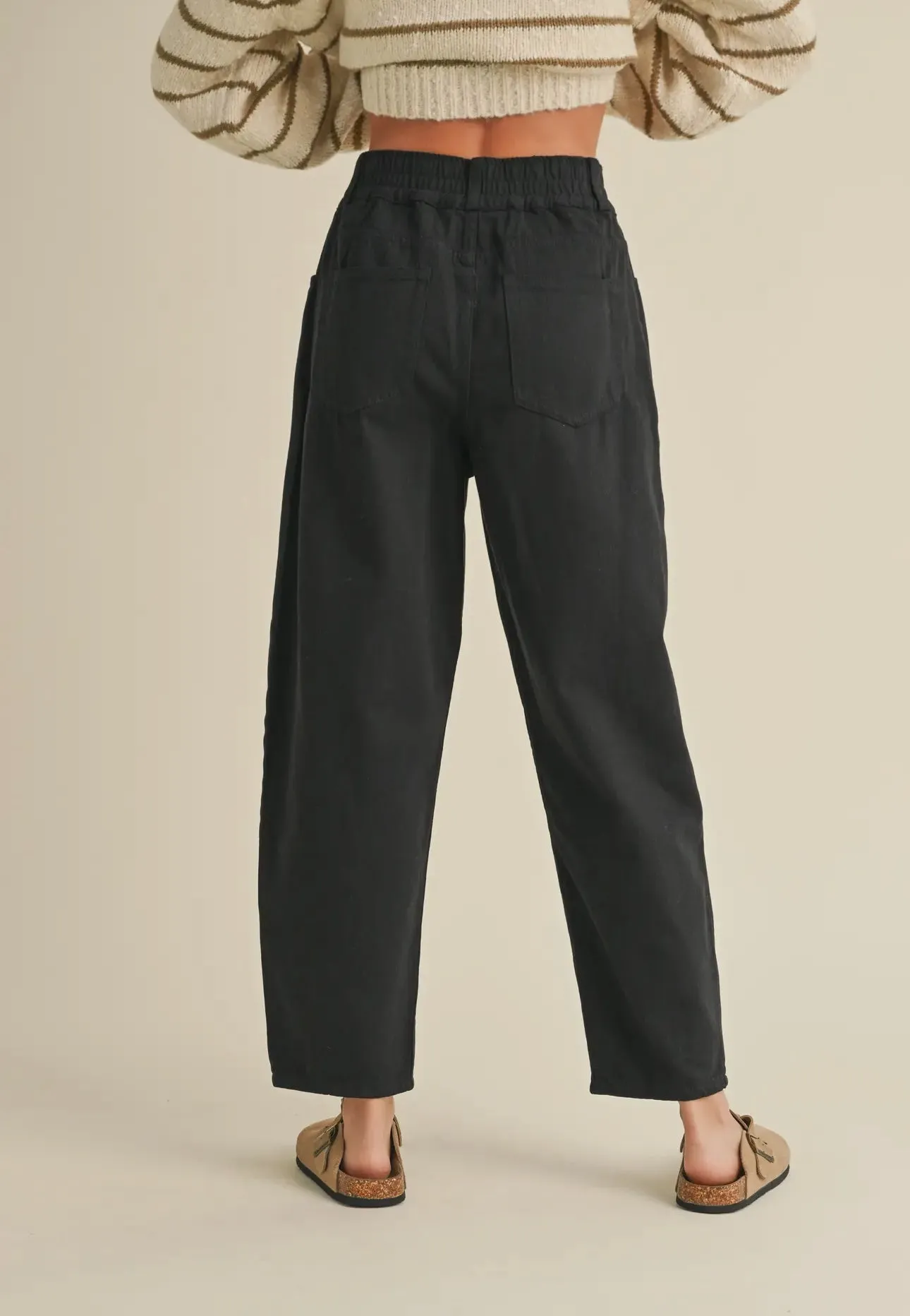 Black Cotton Barrel Pants