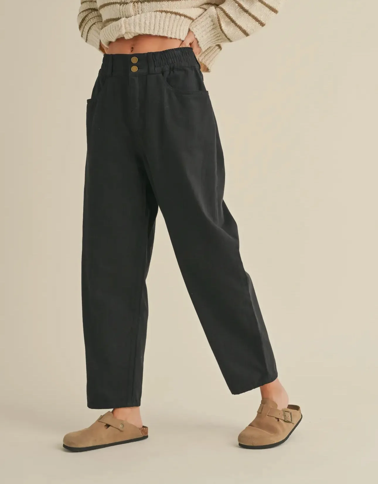 Black Cotton Barrel Pants