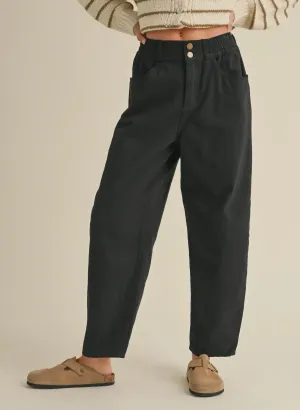 Black Cotton Barrel Pants