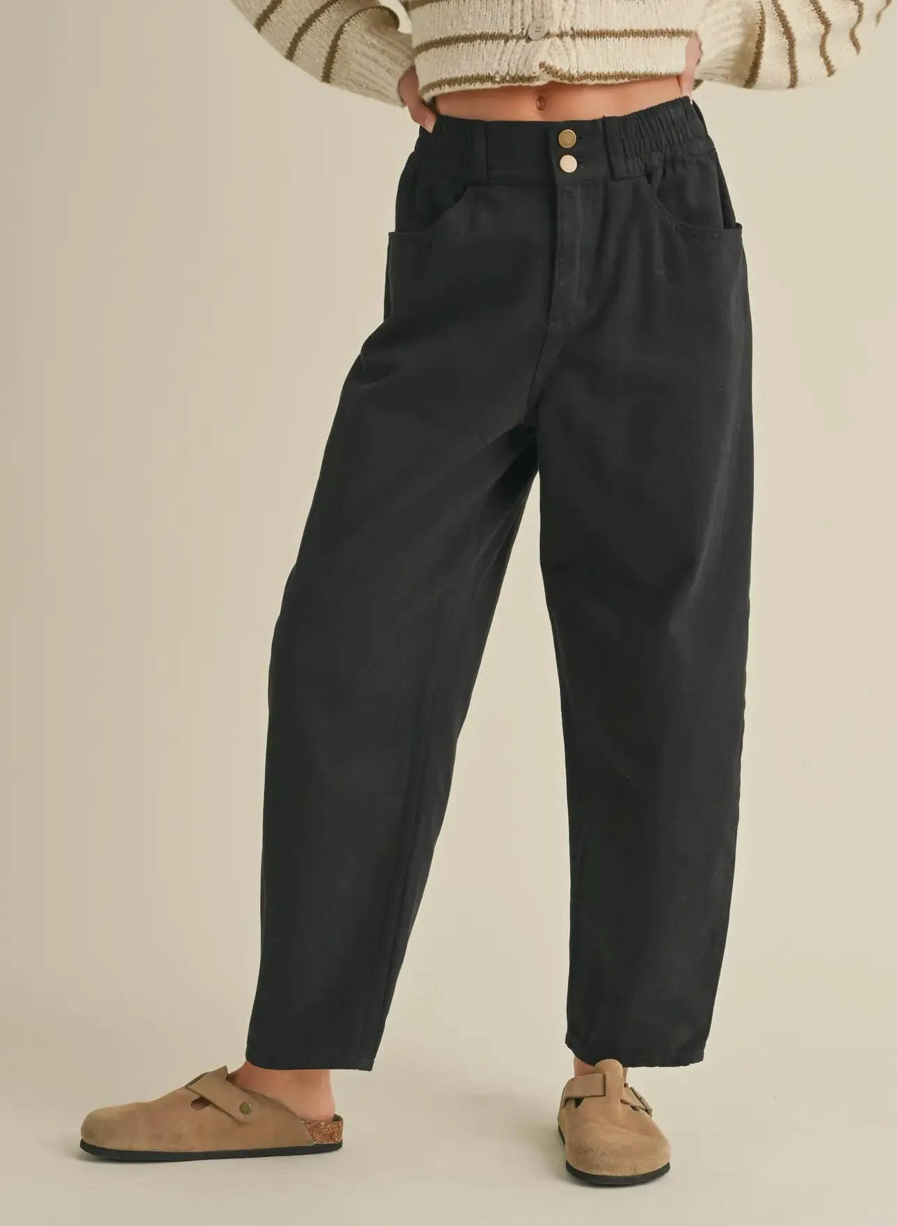 Black Cotton Barrel Pants