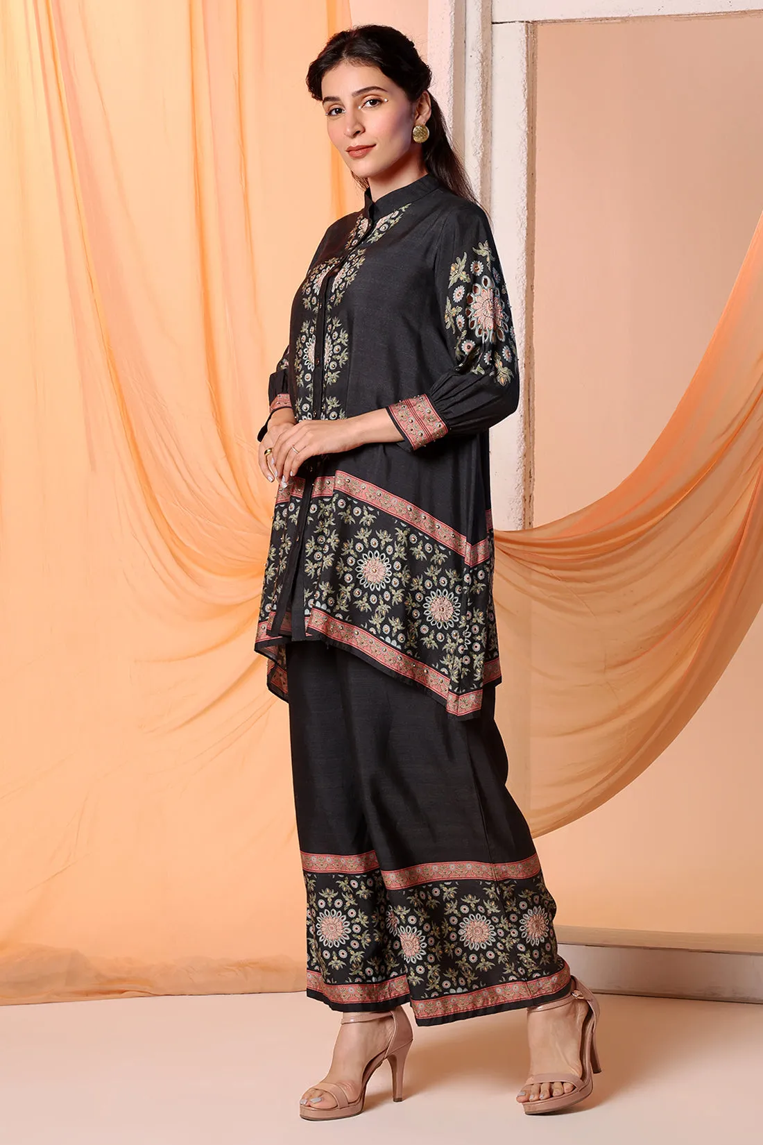 Black eraya embellished tunic and pants