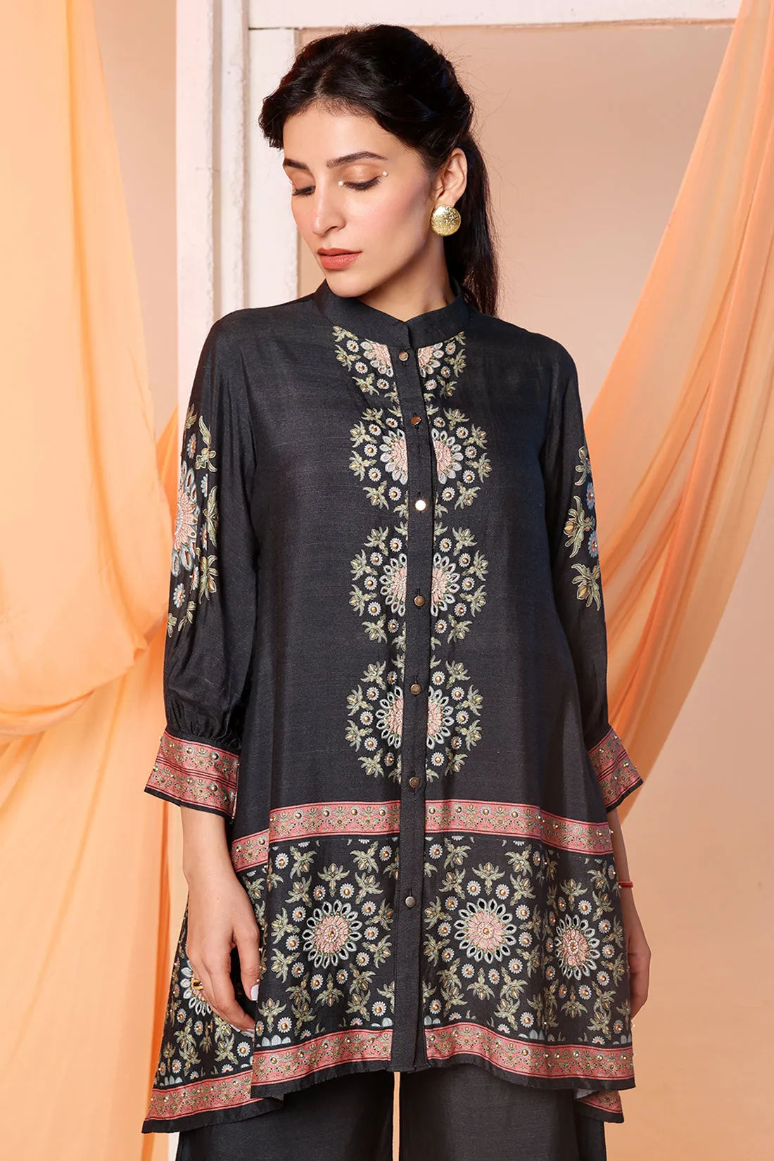 Black eraya embellished tunic and pants