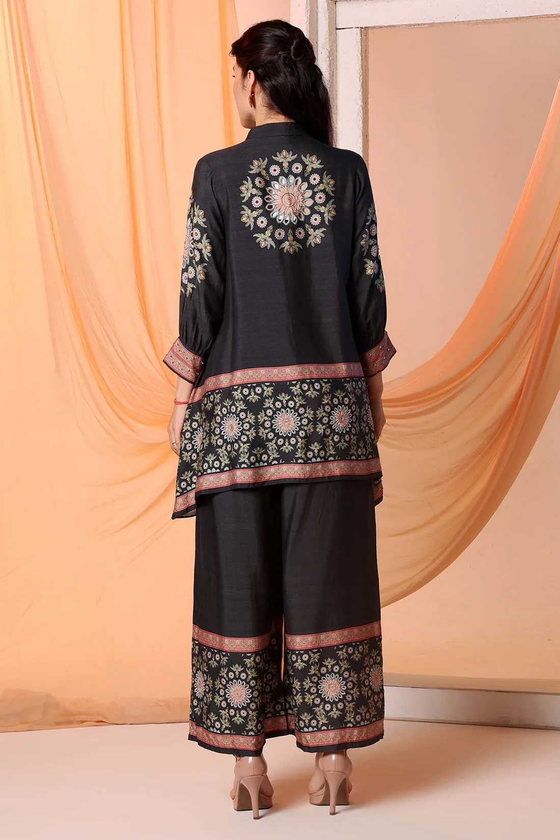 Black eraya embellished tunic and pants