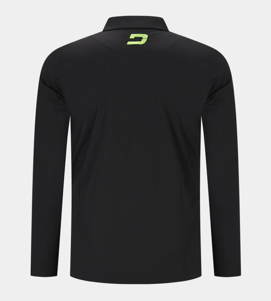 BLOCK PIQUE LONG SLEEVE POLO -  BLACK/LIME