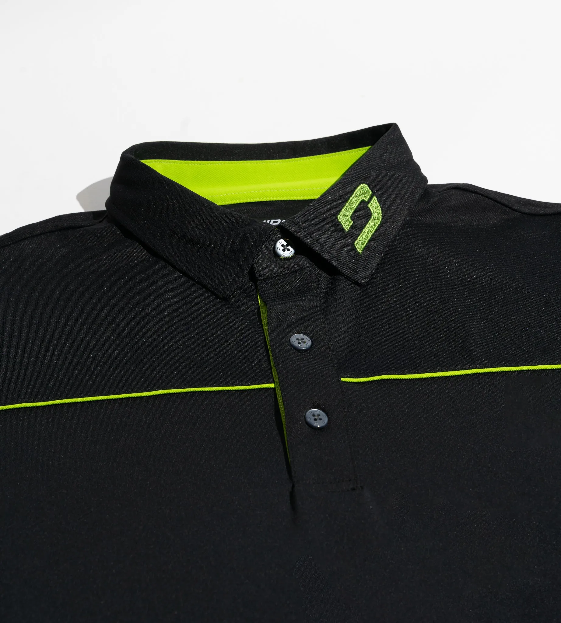 BLOCK PIQUE LONG SLEEVE POLO -  BLACK/LIME
