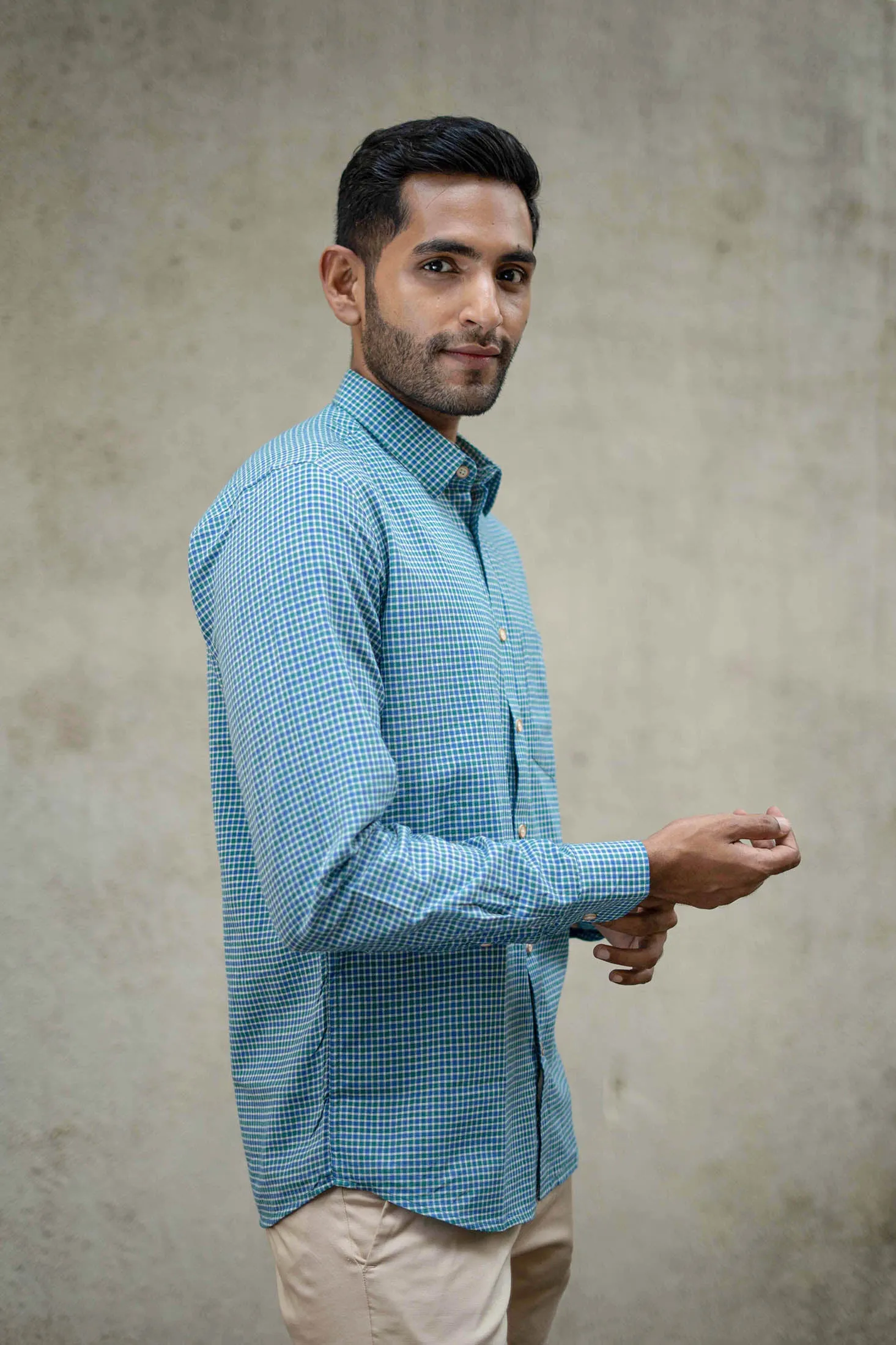 Blue and Green Checks · Regular Collar · Full Sleeve Shirt