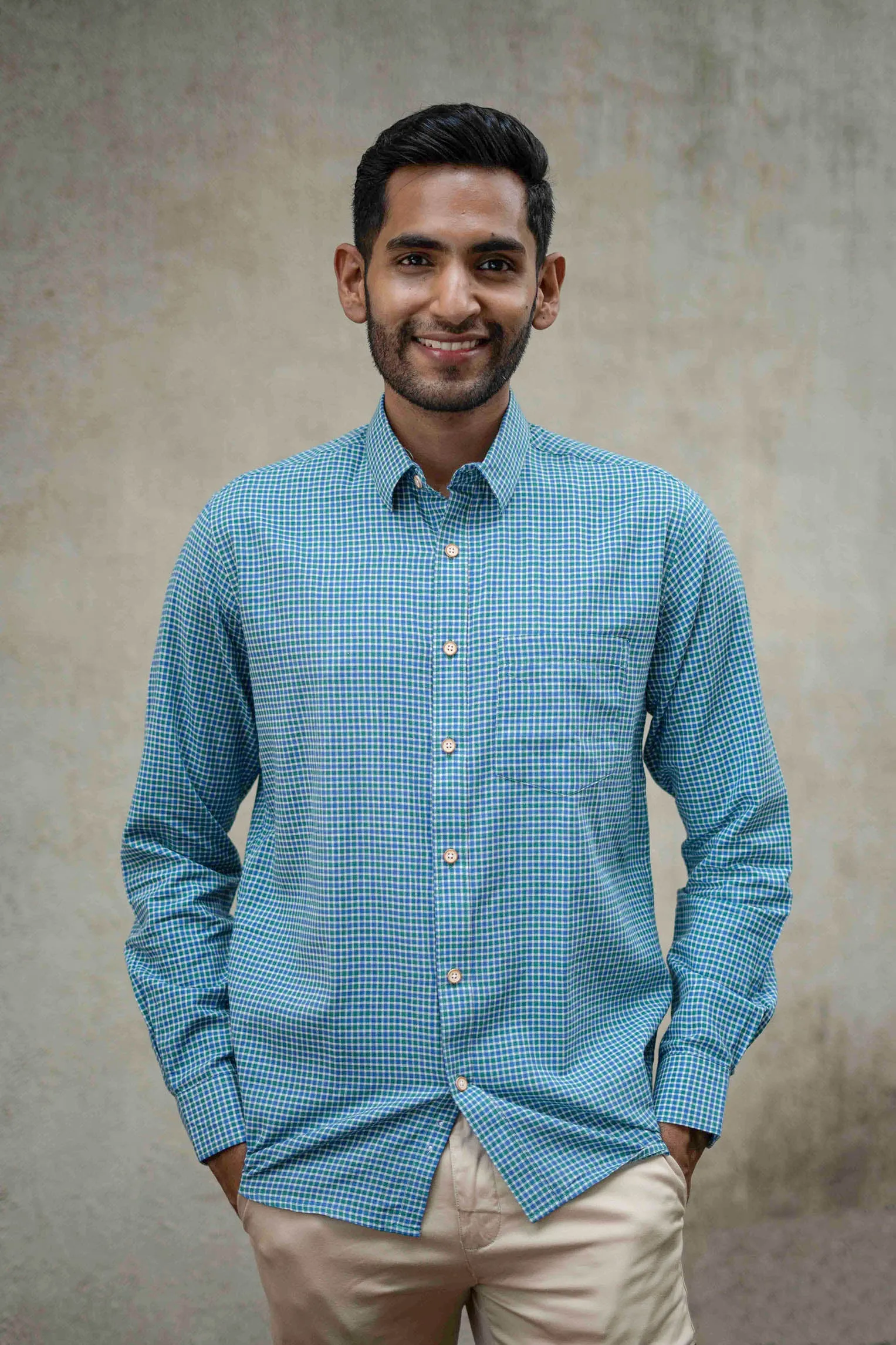 Blue and Green Checks · Regular Collar · Full Sleeve Shirt