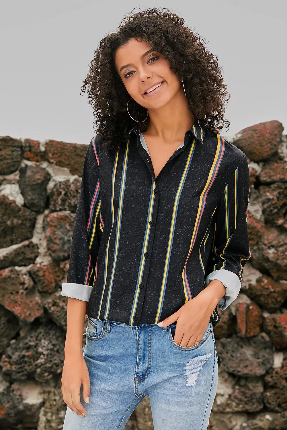 Blue Striped Modern Women Shirt