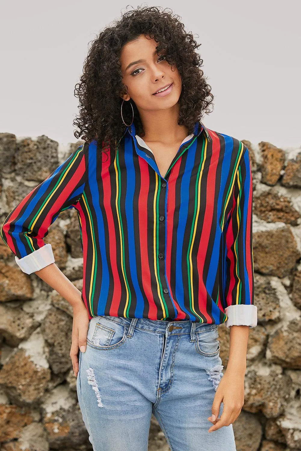 Blue Striped Modern Women Shirt